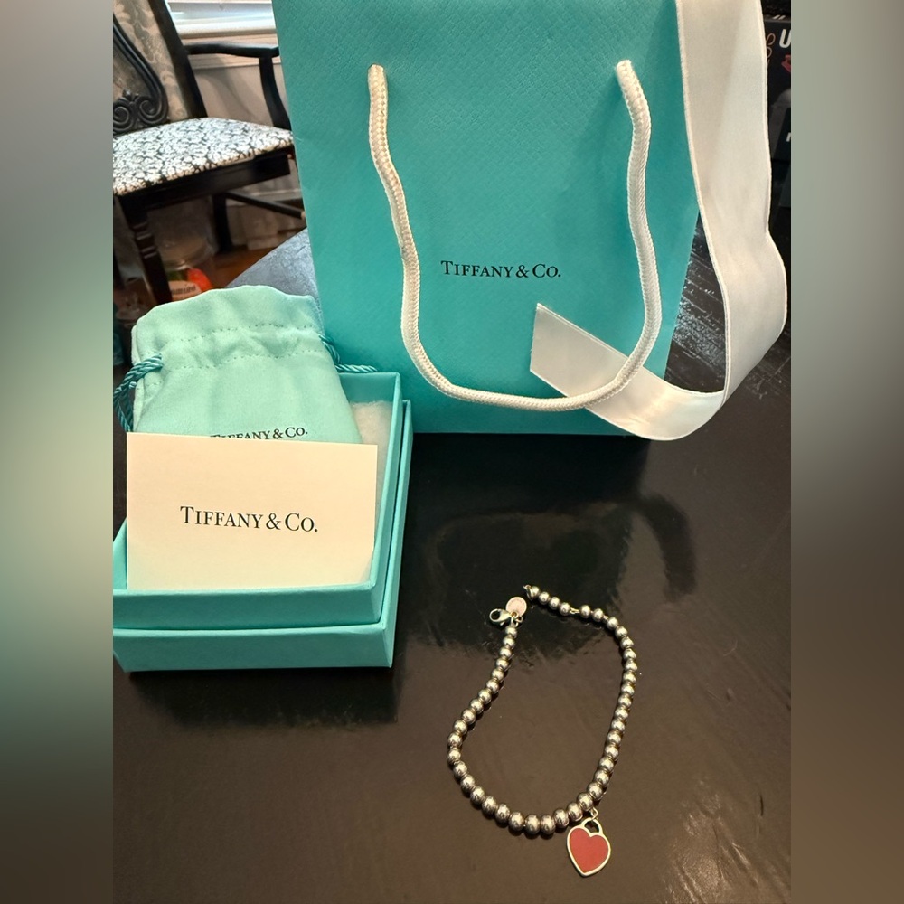 Tiffany & Co. Silver Heart Tag Beaded Bracelet